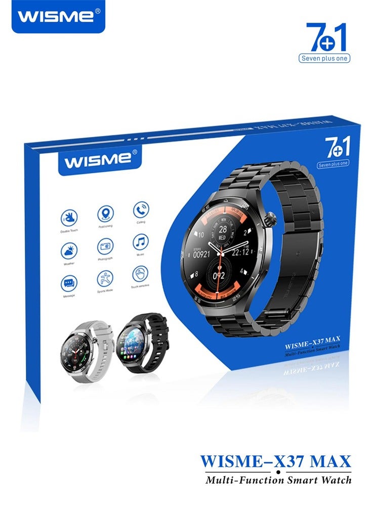 WISME X37 MAX Multi-Function Smart Watch With 7 Pair Straps and Charging Cable Designed for Men Silver - Image 4