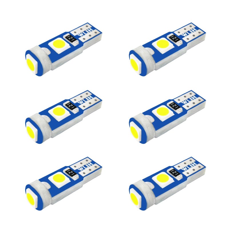 WLJH 6x T5 Led Wedge Bulbs Canbus Error Free 74 73 17 Extremely Bright White 3030 Chipsets for Auto Car Gauge Cluster Dashboard Light Lamp Instrument Panel Indicators