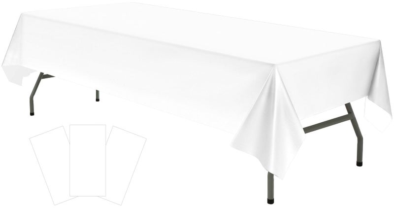 rebdng Plastic White Tablecloths 3 Pack Disposable Table Covers 54"" x 108"" Rectangular Table Cloths for Parties Engagement Wedding Bridal Shower Banquet  Fits 6 to 8 Foot Rectangle Tables - Image 1