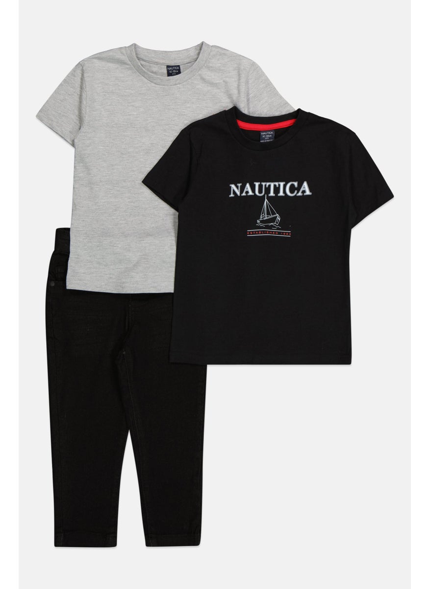 NAUTICA - Toddlers Boy 3 Pcs Brand Logo T-Shirt And Jeans, Black - Image 1