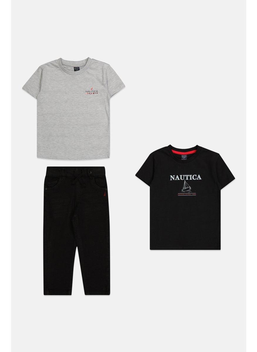 NAUTICA - Toddlers Boy 3 Pcs Brand Logo T-Shirt And Jeans, Black - Image 1