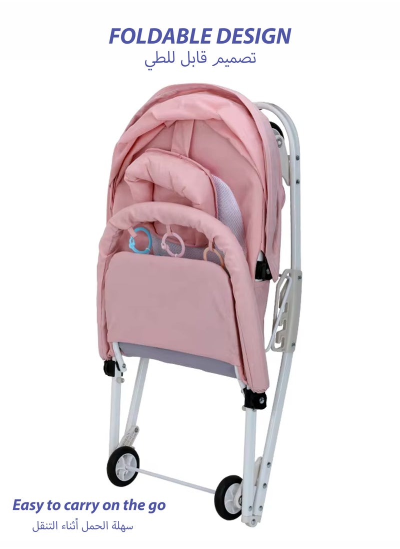Toshionics 2 in 1 Baby Rocker with Wheels Adjustable Sun Shade and 3-Level Reclining Seat Hanging Toys Removable Pillow and Safety Belt for Babies 0 to 2 Years Old Boys and Girls Easy to Carry Foldable and Lightweight Rocking Chair with Wheels  - Image 2