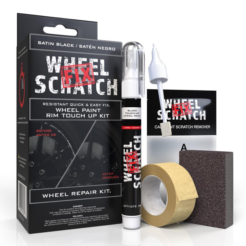Wheel Scratch Fix طقم طلاء تصحيح خدوش العجلات باللون الأسود غير اللامع، طقم إصلاح خدوش العجلات، قلم طلاء تصحيح العجلات، طقم إصلاح حواف الأرصفة، طقم إصلاح خدوش الأرصفة، طلاء عجلات الألمنيوم العالمية باللون الأسود (أسود غير لامع ساتيني) - Image 1