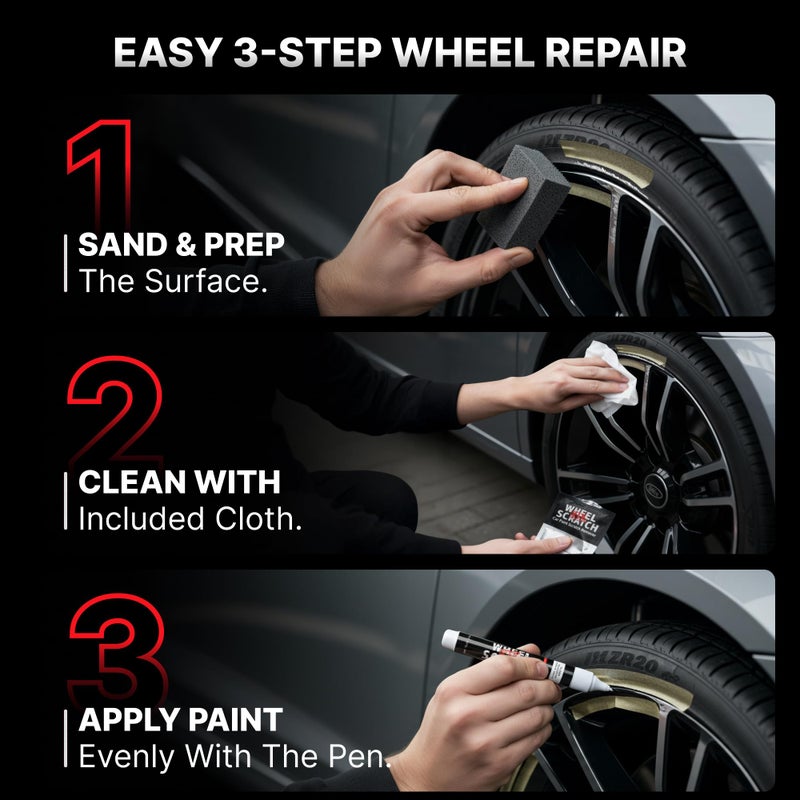 Wheel Scratch Fix طقم طلاء تصحيح خدوش العجلات باللون الأسود غير اللامع، طقم إصلاح خدوش العجلات، قلم طلاء تصحيح العجلات، طقم إصلاح حواف الأرصفة، طقم إصلاح خدوش الأرصفة، طلاء عجلات الألمنيوم العالمية باللون الأسود (أسود غير لامع ساتيني) - Image 3
