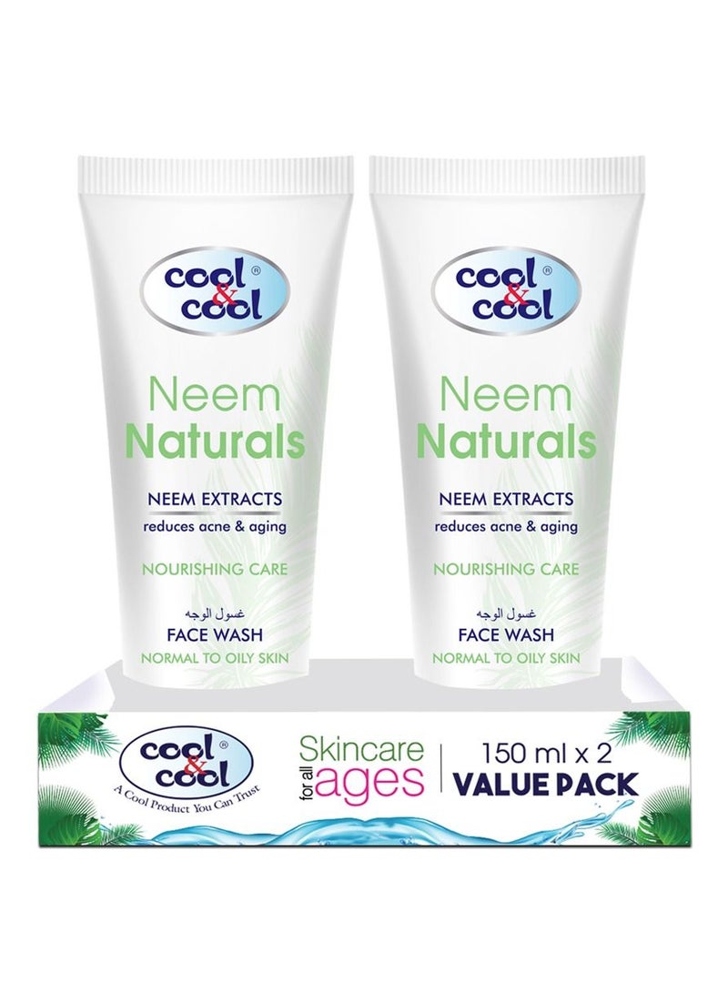 كول اند كول غسول الوجه كول آند كول نيم ناتشورالز 150 مل (عبوة من قطعتين) - زيت النيم الطبيعي، مضادات الأكسدة، خالي من البارابين، منعش ومنشط، يعالج ندبات حب الشباب ويغذي البشرة، مناسب للبشرة العادية إلى الدهنية - Image 1