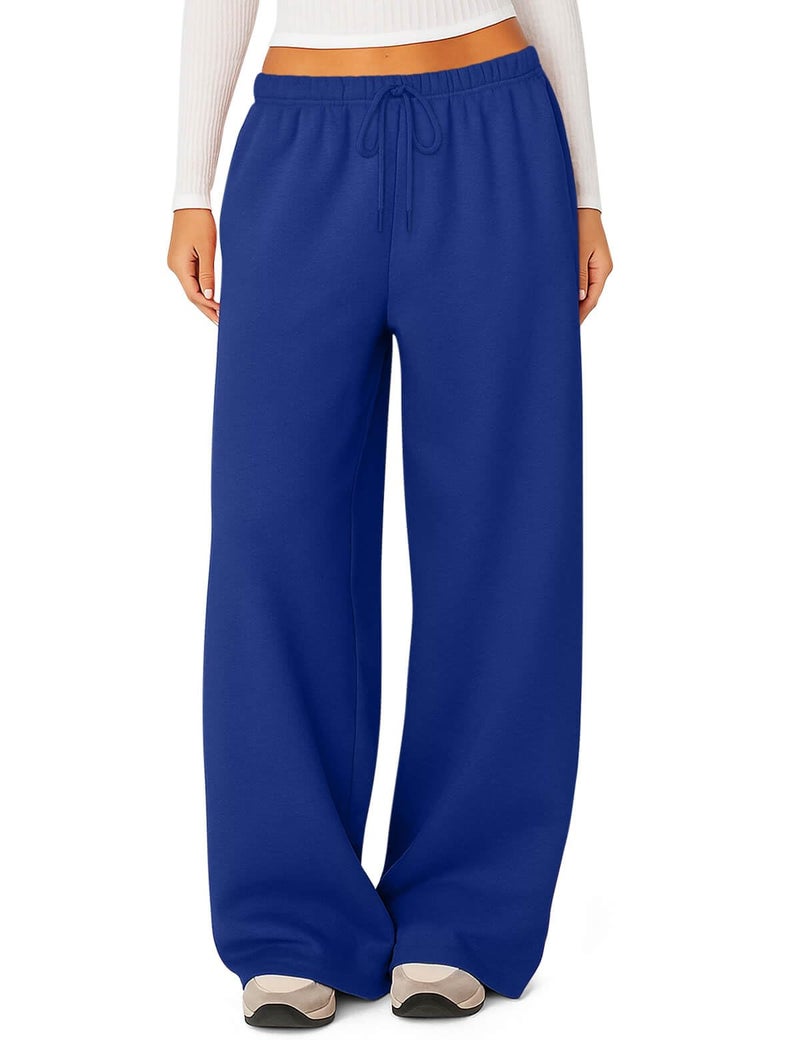 HeSaYep Women's Wide Leg Sweatpants Baggy Fleece Lined High Waisted Sweat Pants Straight Leg Casual Drawstring Pants with Pockets Blue M - Image 1