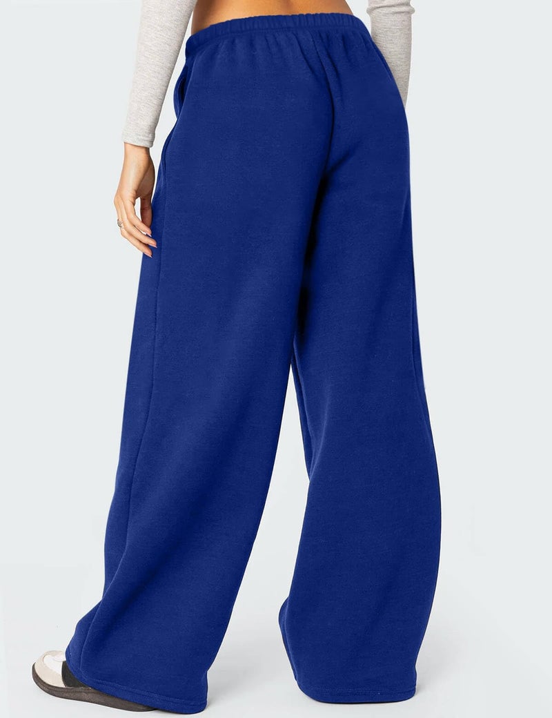 HeSaYep Women's Wide Leg Sweatpants Baggy Fleece Lined High Waisted Sweat Pants Straight Leg Casual Drawstring Pants with Pockets Blue M - Image 2