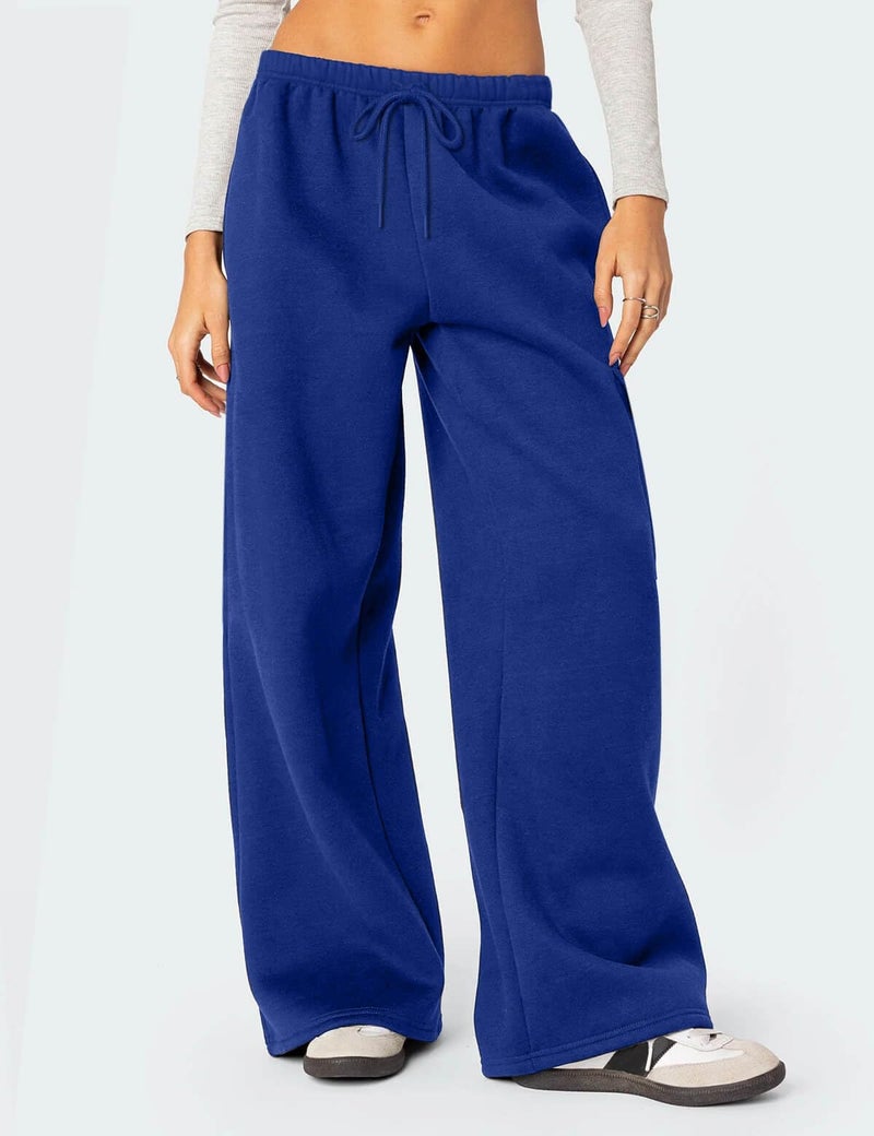 HeSaYep Women's Wide Leg Sweatpants Baggy Fleece Lined High Waisted Sweat Pants Straight Leg Casual Drawstring Pants with Pockets Blue M - Image 4