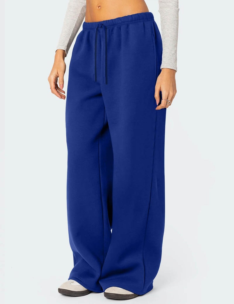 HeSaYep Women's Wide Leg Sweatpants Baggy Fleece Lined High Waisted Sweat Pants Straight Leg Casual Drawstring Pants with Pockets Blue M - Image 3