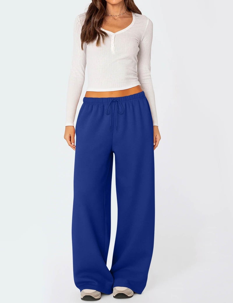 HeSaYep Women's Wide Leg Sweatpants Baggy Fleece Lined High Waisted Sweat Pants Straight Leg Casual Drawstring Pants with Pockets Blue M - Image 5