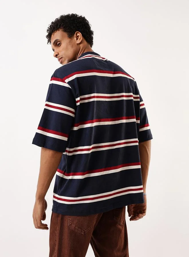 HIGH STAR  Men's Multicolour Single Jersey Striped Oversized T-Shirt for Men | Best Price UAE