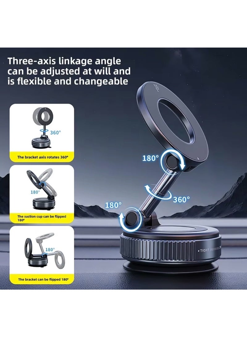 HERISTA 360° Magnetic Car Phone Mount Black – Adjustable Vacuum Suction Dashboard & Windshield Holder - Image 2