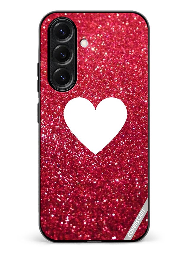 VR CREATIVE Protective Case Cover For Samsung Galaxy A56 White Heart On Red Glitter Design Multicolour