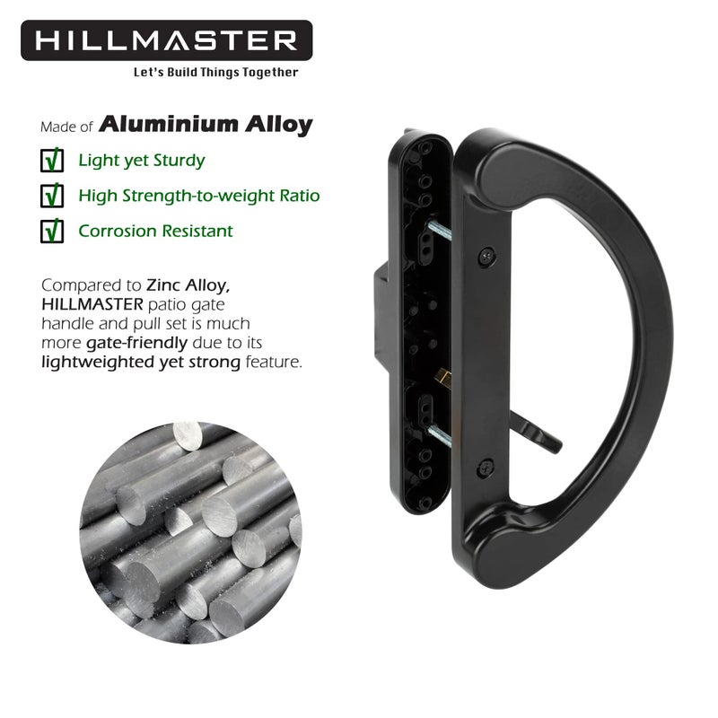 HILLMASTER Patio Sliding Glass Door Handle Replacement Set,Mortise Style Reversible Design Non-keyed Sliding Patio Door Handles, Black Diecast Finish Fit 3-15/16â€ Screws Hole Spacing - Image 2