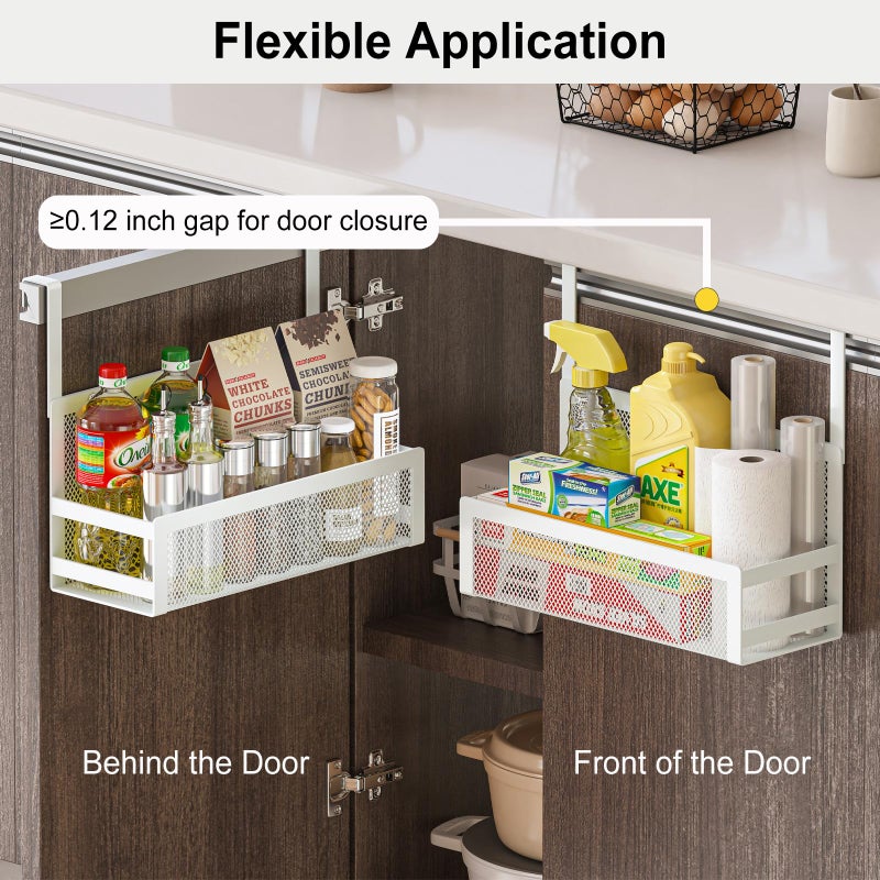 SHINEWON Hanging Bathroom Baskets Fine Mesh Wire Storage Basket Over Cabinet Door Organizer No Drilling Required for Kitchen Bathroom Office, Large, 2 Pack - Image 4