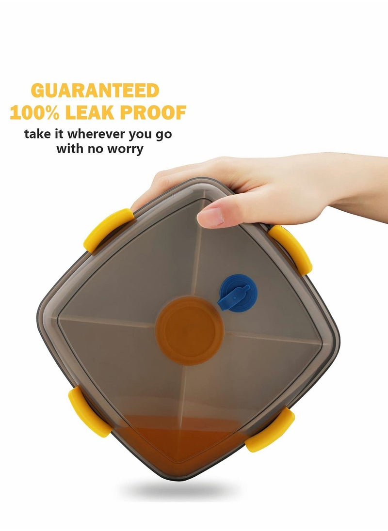Y&D Salad Lunch Box Container, Double Layer Bento with Cutlery and Sauce 40 oz Bowl 5 Compartment Style Tray Leak Proof for Food Snack Home Office (Blue)  - Image 3