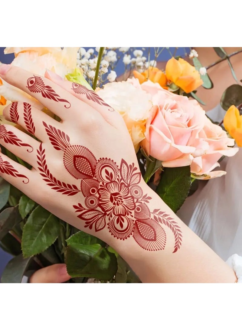 BOLREUS 8 Sheet Brown Floral Henna Tattoo Stickers, Waterproof Temporary Tattoos, Oblong Mehndi Design for Women, Body Art Makeup, Wedding Party Decor - Image 5