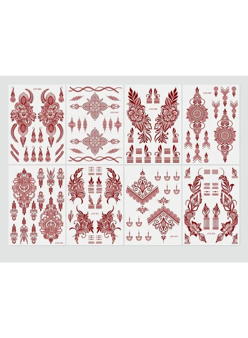 BOLREUS 8 Sheet Brown Floral Henna Tattoo Stickers, Waterproof Temporary Tattoos, Oblong Mehndi Design for Women, Body Art Makeup, Wedding Party Decor - Image 3