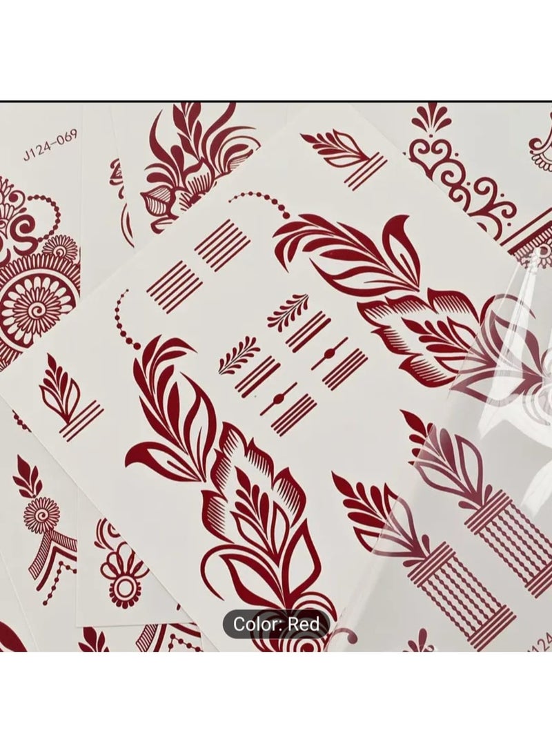 BOLREUS 8 Sheet Brown Floral Henna Tattoo Stickers, Waterproof Temporary Tattoos, Oblong Mehndi Design for Women, Body Art Makeup, Wedding Party Decor - Image 4