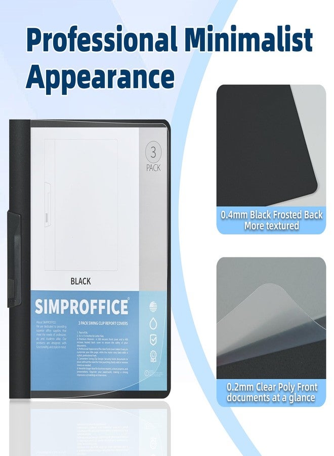 SIMPROFFICE Swing Clip Report Covers, Professional Presentation Folders, Black Report Folders with Swing Clip and Clear Cover, 9 x 11.4 Inches, 3 Pack - Image 3