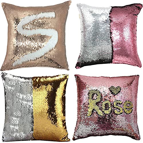 Mocofo 4 Pack Glitter Sequins Pillow 16X16 Decorative Pillow Cover Sequin Pillowcase Magic for Party Sofa Couch Car 4pack No4 LPSGZ - Image 1