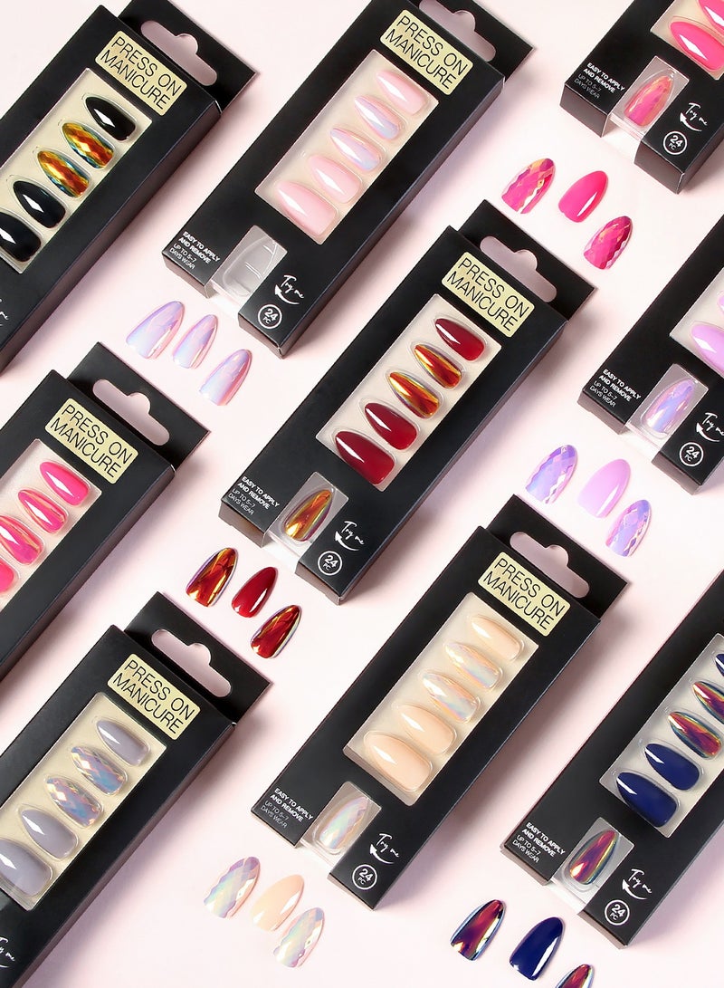 Press On Nails, 24 Gel Nails Kit, Reusable Stick On Nails in variable Sizes, Almond Style, Full Well Tips, Fake Nails press on, impress nails, stick on nails,11.11 - Image 2