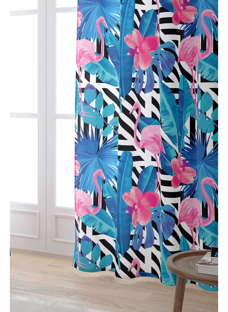 Cango Home Blue Pink Tropical Flamingo Figured Patterned Digital Printed Curtain OTYK469-PR