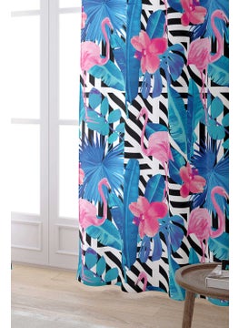 Cango Home Blue Pink Tropical Flamingo Figured Patterned Digital Printed Curtain OTYK469-PR  - Image 2