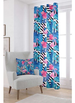 Cango Home Blue Pink Tropical Flamingo Figured Patterned Digital Printed Curtain OTYK469-PR  - Image 1