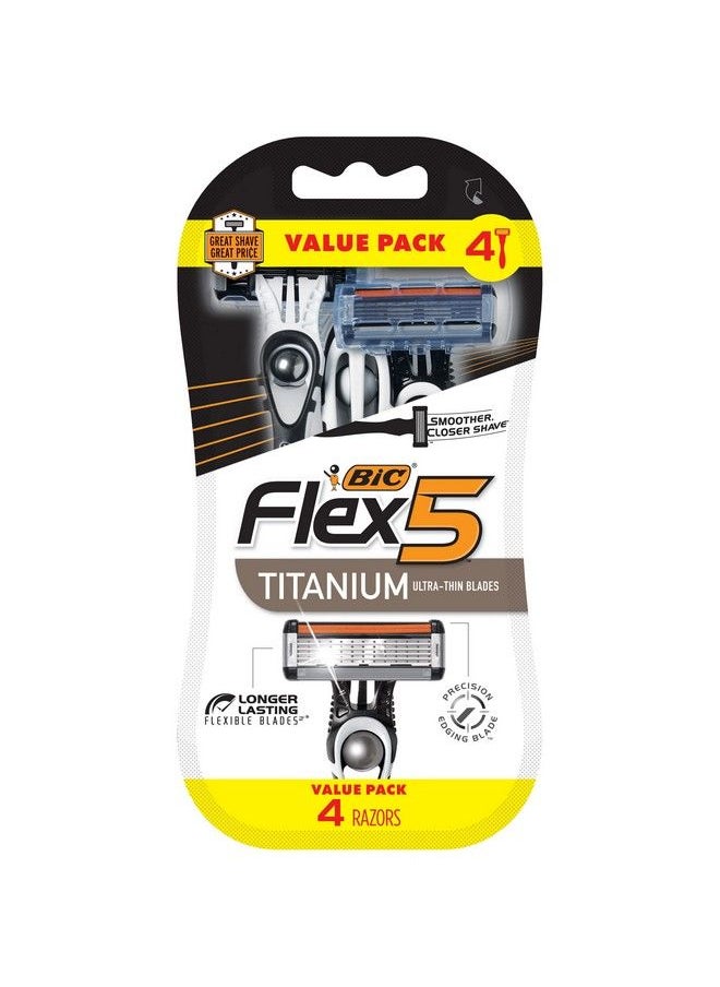 Flex 5 Titanium 5Blade Disposable Razor For Men Sensitive Skin Razor For A Smooth Comfortable And Close Shave 4 Piece Razor Set
