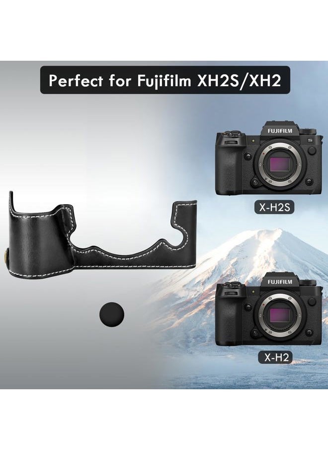 Rieibi - X-H2S/ X-H2 Case - Quality PU Leather Half Case for Fujifilm XH2S/ XH2 Digital Camera - Body Protective Grip Case for Fuji XH2s XH2 - Black - Image 1