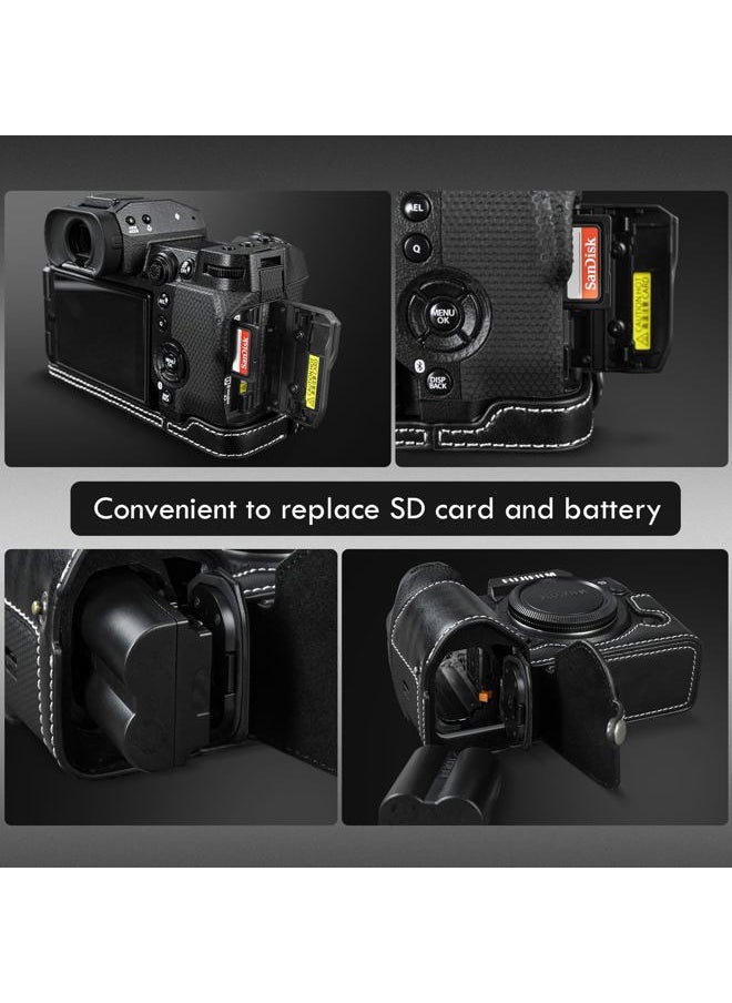 Rieibi - X-H2S/ X-H2 Case - Quality PU Leather Half Case for Fujifilm XH2S/ XH2 Digital Camera - Body Protective Grip Case for Fuji XH2s XH2 - Black - Image 1