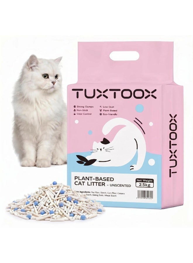 TUXTOOX Plant-Based Cat Litter - 2.5kg Eco-Friendly Tofu Litter, Fast Clumping, Low Dust, Superior Odor Control (Unscented) - Image 1