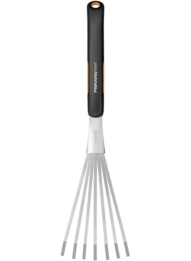 Fiskars 315520-1001 Xact Hand Garden Rake, Black/Slivler - Image 1