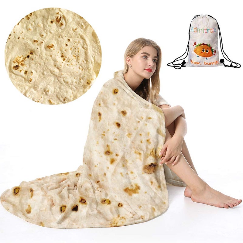 Admitrack Tortilla Envelop Blanket Burritos Round Envelop Funny Realistic Food Round Blanket Novelty Burritos Throw for Adults  Kids Double Sided