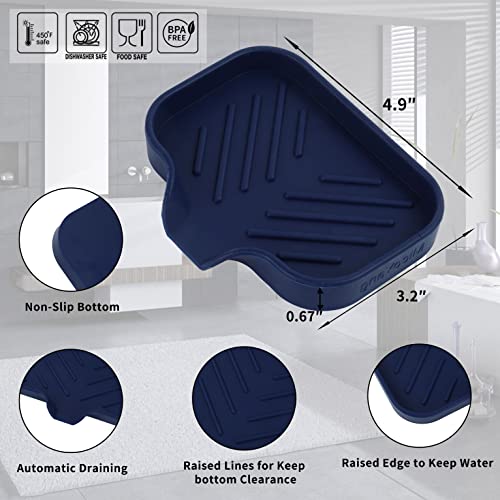 MicoYang Silicone Bathroom Soap Dishes with Drain Spout-Kitchen Sink Organizer,Sponge Holder,Dish Soap Tray,Perfect for Dispenser,Scrubber,Bottle,Cup on Sink or Counter-Navy Blue 4.9"×3.2" - Image 2