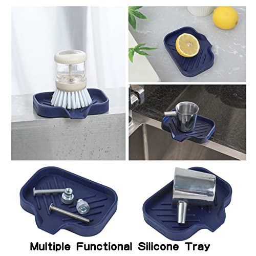 MicoYang Silicone Bathroom Soap Dishes with Drain Spout-Kitchen Sink Organizer,Sponge Holder,Dish Soap Tray,Perfect for Dispenser,Scrubber,Bottle,Cup on Sink or Counter-Navy Blue 4.9"×3.2" - Image 5