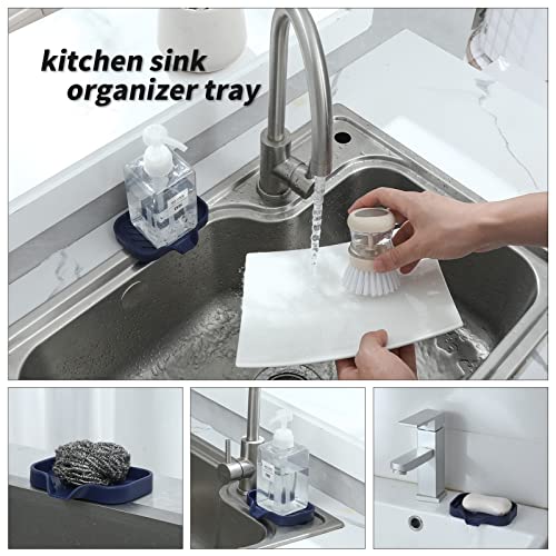 MicoYang Silicone Bathroom Soap Dishes with Drain Spout-Kitchen Sink Organizer,Sponge Holder,Dish Soap Tray,Perfect for Dispenser,Scrubber,Bottle,Cup on Sink or Counter-Navy Blue 4.9"×3.2" - Image 4