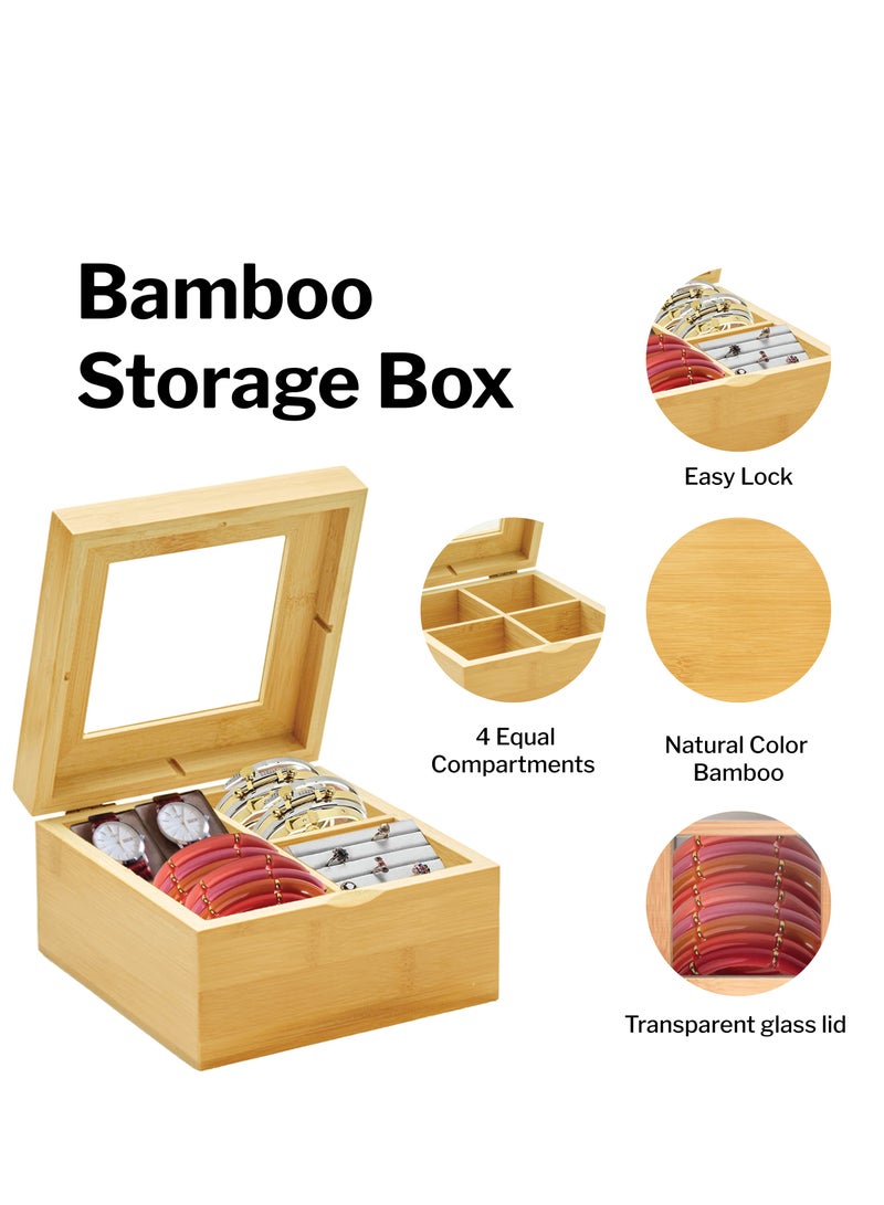 Jinou Jewelry Organizer - Made With Premium Quality Bamboo Material With Transparent Glass Lid - Jewelry Box For Earrings, Necklaces, Rings, Bracelets, Watches, Beads. - Image 3