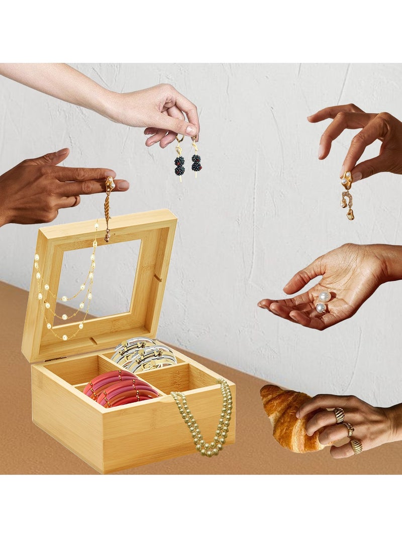 Jinou Jewelry Organizer - Made With Premium Quality Bamboo Material With Transparent Glass Lid - Jewelry Box For Earrings, Necklaces, Rings, Bracelets, Watches, Beads. - Image 4