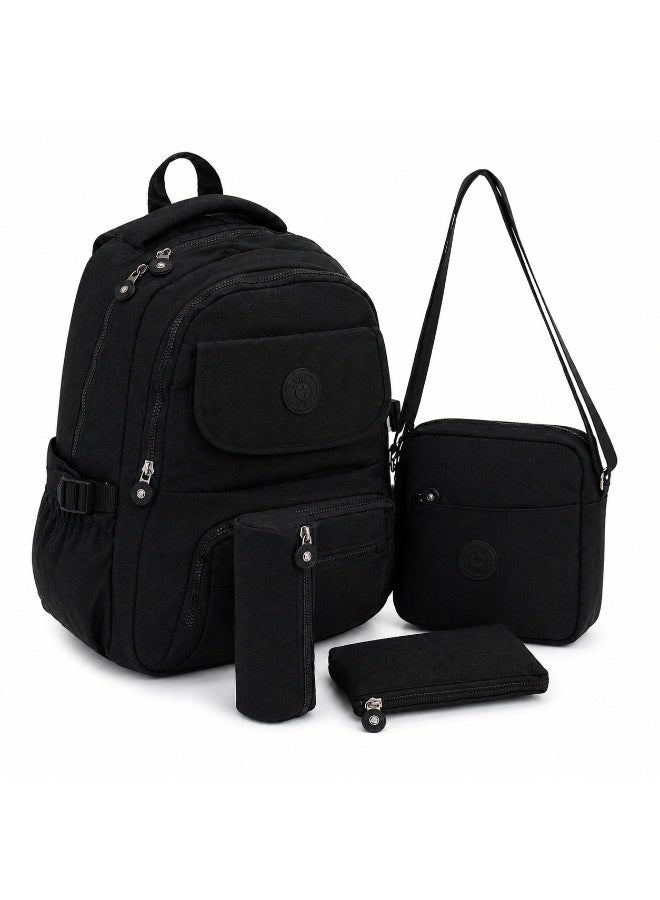 4-Piece School Set – 18-Inch Backpack with Crossbody Bag, Pencil Case and Wallet – For Primary & Preparatory School - Black - Image 1