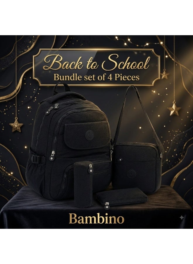 4-Piece School Set – 18-Inch Backpack with Crossbody Bag, Pencil Case and Wallet – For Primary & Preparatory School - Black - Image 4