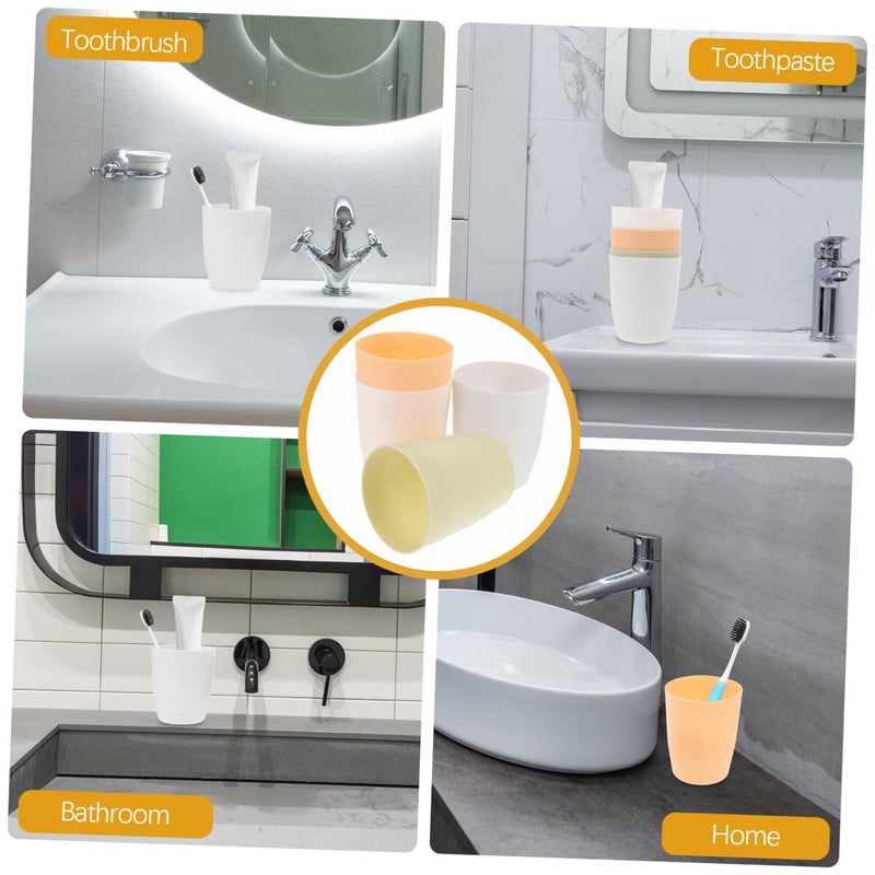 4Pcs Reusable Mouthwash Cups And Toothbrush Holder Set In Assorted Colors - Image 4