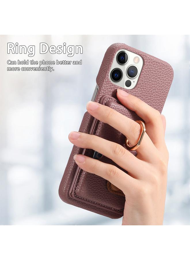 Zaboon Case For iPhone 12 Pro Max Litchi Leather Oil Edge Ring Card Back Phone Case - Image 3