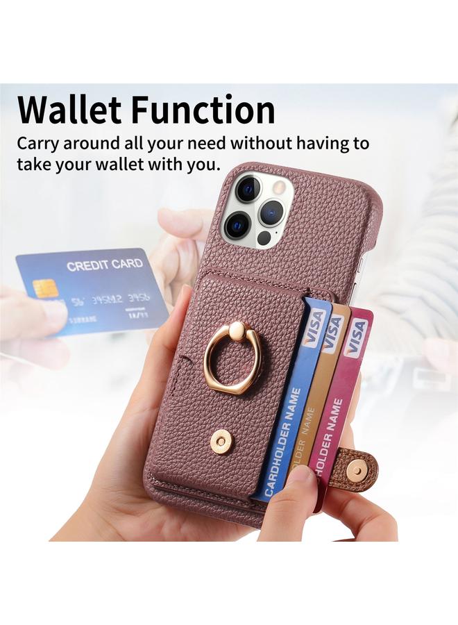 Zaboon Case For iPhone 12 Pro Max Litchi Leather Oil Edge Ring Card Back Phone Case - Image 4