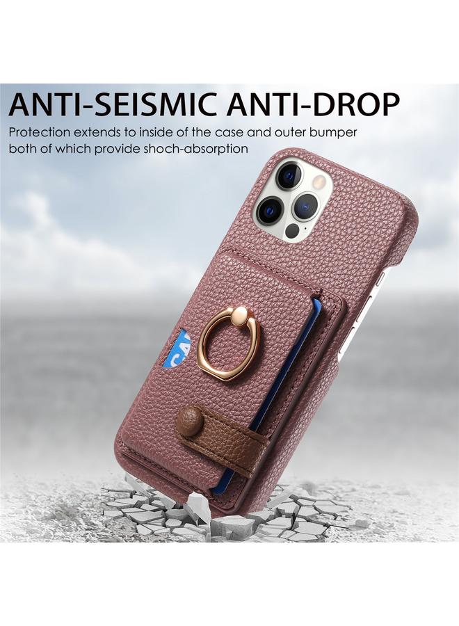 Zaboon Case For iPhone 12 Pro Max Litchi Leather Oil Edge Ring Card Back Phone Case - Image 2