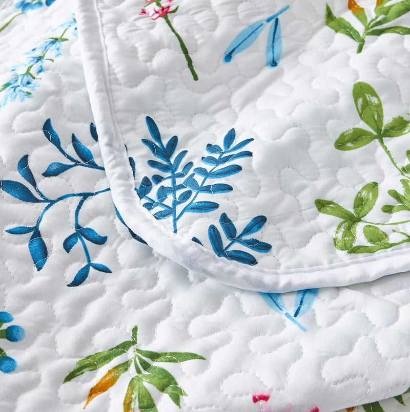 UOZZI BEDDING 3 Piece Reversible White Quilt Set Queen Size with Blue Green Leaves and Red Flowers Soft Microfiber Lightweight Floral Adult Summer Coverlet Bedspread for All Season - Image 4