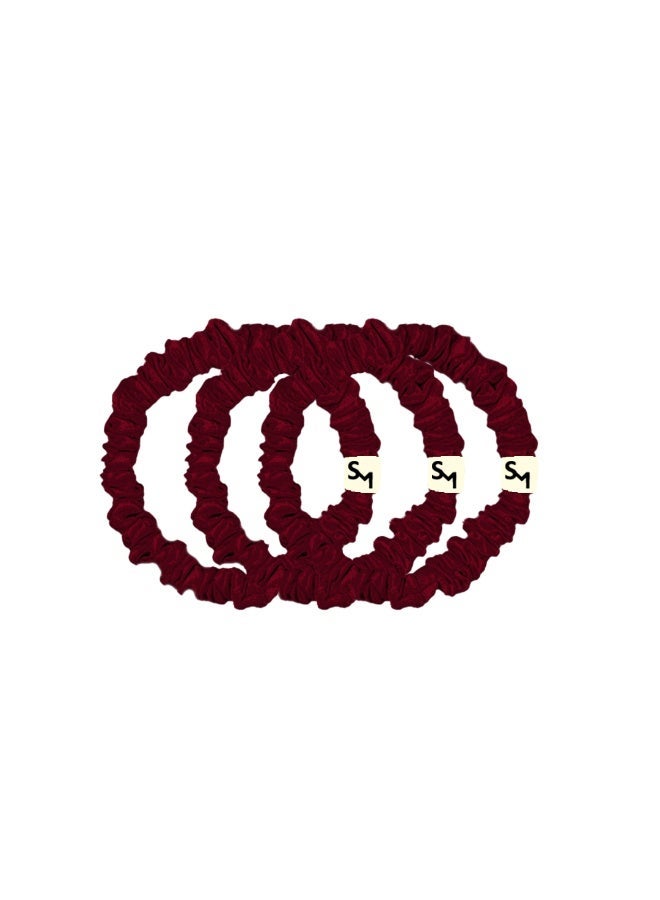 Silk Me Pure Mulberry Silk Scrunchie - Hair Nourishment - Hypoallergenic and Anti bacterial properties - Hair Hydration - Slim - Set of 3 (Burgundy) - Image 1