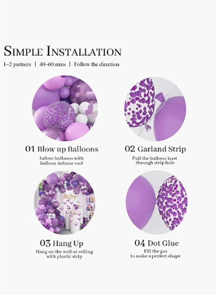 بيوينتي مجموعة قوس بالون أرجواني 140 قطعة قوس بالون أرجواني لحفلة استحمام الطفل بالون لاتكس مزخرف - Image 3