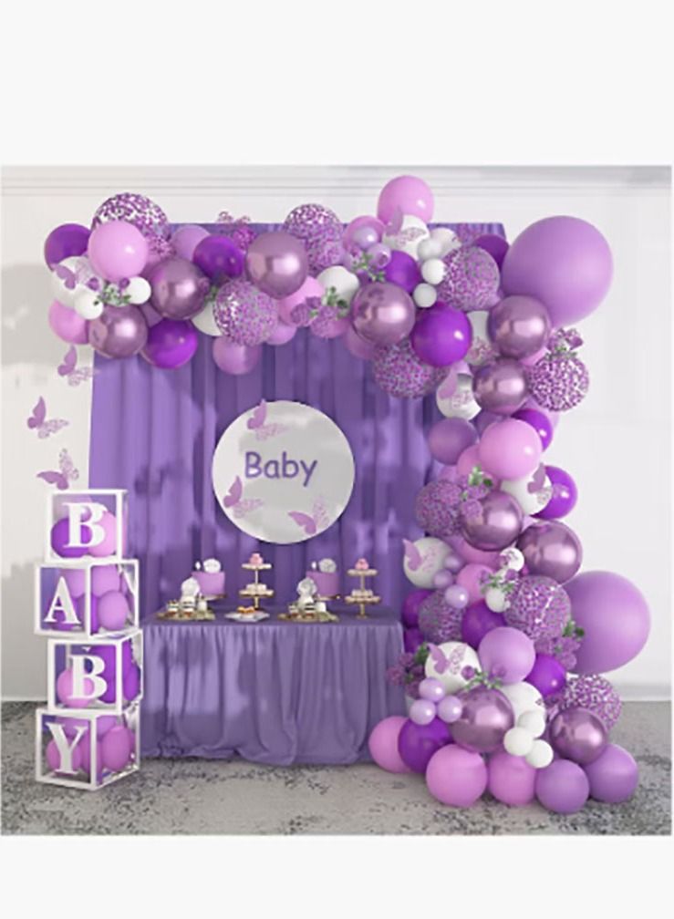 بيوينتي مجموعة قوس بالون أرجواني 140 قطعة قوس بالون أرجواني لحفلة استحمام الطفل بالون لاتكس مزخرف - Image 5